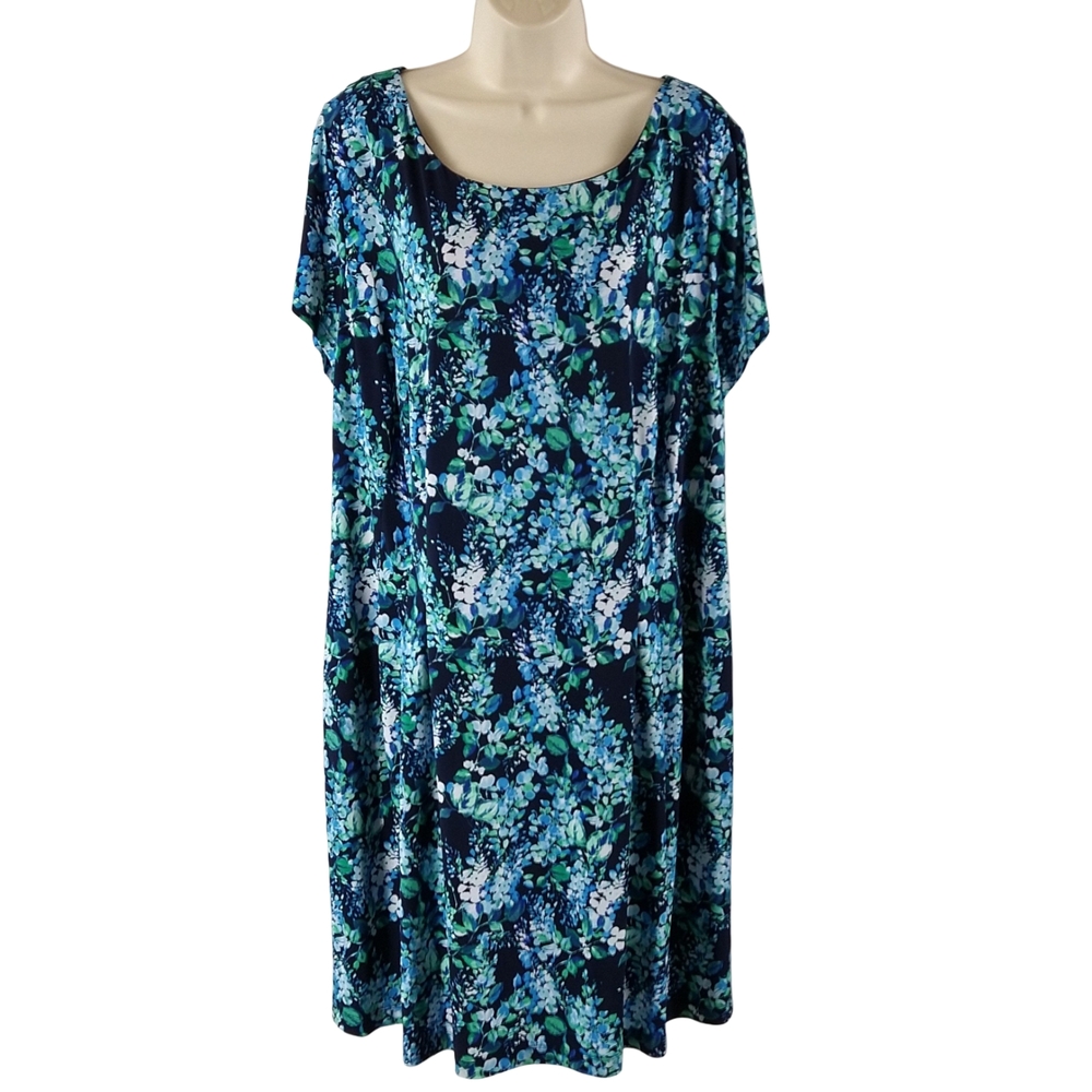 Roz & Ali Blue Floral Short Sleeves Midi Dress